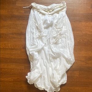 White Bubble Midi Skirt with Ruffled Ruched Details